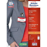 AVERY KIT PORTABADGE 90X60 mm CON CLIP E 32 BADGE STAMPABILI TRASPARENTE CONF 25 Pz.