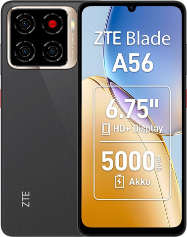 ZTE Blade A56 - 4G Smartphone - Dual-SIM - RAM 4 GB / Interner Speicher 64 GB - microSD slot - 6.75" - 1600 x 720 Pixel (90 Hz) - Triple-Kamera 13 MP, 0.08 MP, 0,08 MP - front camera 8 MP - Tiefschwa