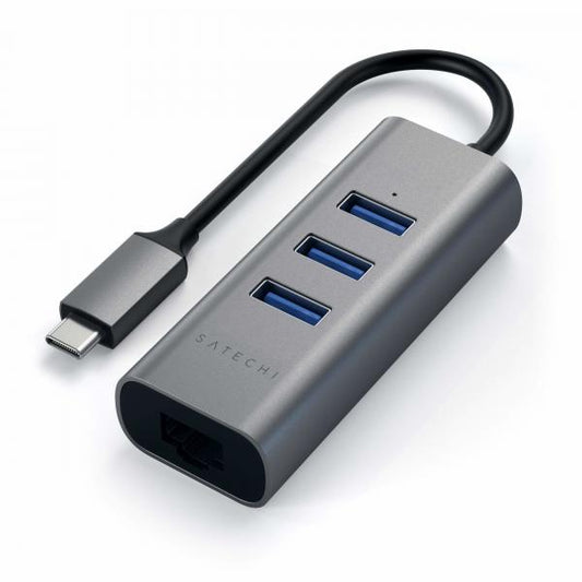 SATECHI HUB IN ALLUMINIO 2 IN1 3 PORTE USB 3.0 TIPO-C CON PORTA ETHERNET COMPATIBILE CON 2018 MACBOOK AIR, 2018 IPAD PRO, 2016/2017/2018 MACBOOK PRO, MICROSOFT SURFACE GO (GRIGIO SIDERALE)