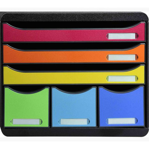 Exacompta 306798D vassoio da scrivania Plastica Nero, Multicolore (Exacompta Store Box Maxi 6 Drawer Set Open Black/Harlequin - 306798D)