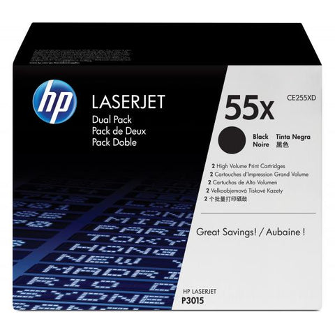 HP 55XD CONFEZIONE 2 TONER NERO PER LASERJET P3015D-PRO M521DN-PRO M521DW-M525DN MFP-M525F MFP-M525C GARANZIA ITALIA (CE255XD)