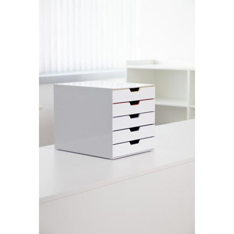 Durable VARICOLOR Mix 5 scatola per la conservazione di documenti Plastica Multicolore, Bianco (Durable VARICOLOR MIX 4 Drawer Unit Desktop Drawer Set with 5 Colour Coded Drawers - 762527)