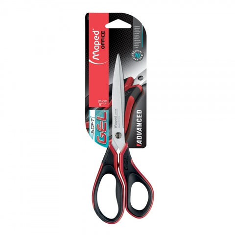 MAPED FORBICE ADVANCED GEL MULTIUSO LAME A PUNTA IN ACCIAIO 21 CM IMPUGNATURA IN GEL SOFT COLORE NERO ROSSO