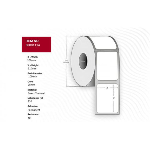 Capture 30001114 etichetta per stampante Bianco (Label 100x210 - Core 25. - White. Uncoated. DT. - Permanent. Outer diameter 100mm, 210 labels per roll. 25 rolls per box 25 mm)