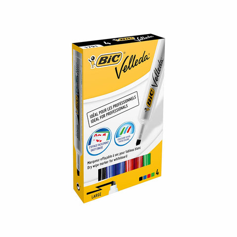 BIC MARKERVELLEDA 1791 MARCATORE PER LAVAGNA PUNTA A SCALPELLO 3.30 mm COL. ASSORTITI CONF 4 Pz.