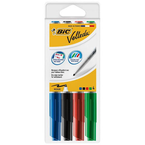 BIC MARKER VELLEDA 1741 MARCATORE PER LAVAGNA PUNTA TONDA 1.40 mm COL. ASSORTITI CONF 4 Pz.