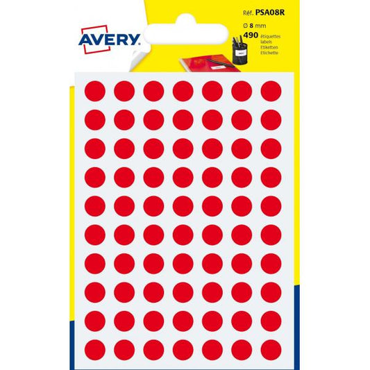 AVERY CONF 490 ETICHETTE ADESIVE ROTONDE DIAMETRO 8 mm ROSSO