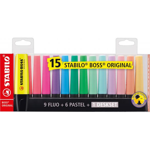 STABILO BOSS EVIDENZIATORE ORIGINAL DESKSET 15 Pz