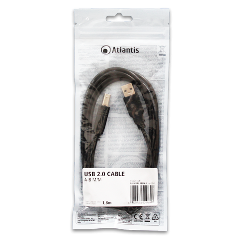 ATLANTIS CAVO USB 2.0 A/B M/M CONNETTORE TIPO A MASCHIO /CONNETTORE TIPO B MASCHIO 1.8 MT NERO