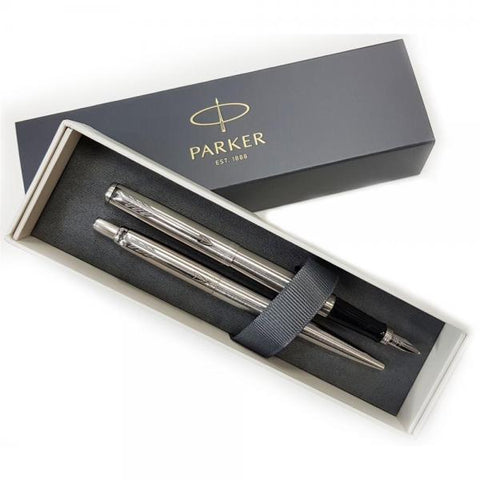 PARKER JOTTER DUO SET CON PENNA A SFERA E STILOGRAFICA IN ACCIAIO FINITURA CROMATE INCHIOSTRO BLU
