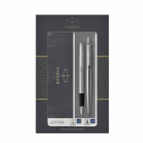 PARKER JOTTER DUO SET CON PENNA A SFERA E STILOGRAFICA IN ACCIAIO FINITURA CROMATE INCHIOSTRO BLU