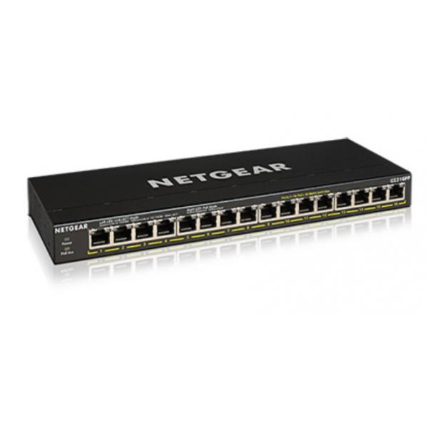 NETGEAR GS316PP Non gestito Gigabit Ethernet [10/100/1000] Supporto Power over Ethernet [PoE] Nero (16-P. GB POE+ UNMGD SWITCH 183W - FLEXPOE)