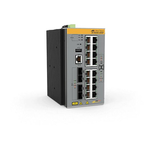 Allied Telesis AT-IE340-20GP-80 Gestito L3 Gigabit Ethernet [10/100/1000] Supporto Power over Ethernet [PoE] Grigio (L3 INDUST ETHERNET SWITCH - 16X10/100/1000-T POE+4X SFP PORT)