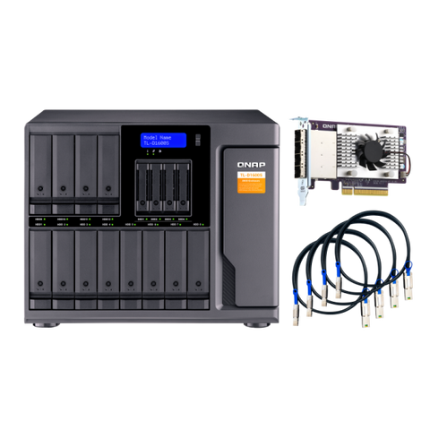 QNAP TL-D1600S contenitore di unit di archiviazione Box esterno HDD/SSD Nero, Grigio 2.5/3.5 (16-bay desktop SATA JBOD expansion unit with a QXP-1600eS PCIe SATA host card and 4 SFF-8088 to SFF-864