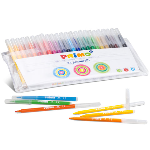 PRIMO PENNARELLI SUPERLAVABILI PUNTA FINE COLORI ASSORTITI CONF 24 Pz.
