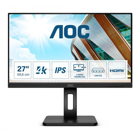 AOC P2 U27P2 LED display 68,6 cm [27] 3840 x 2160 Pixel 4K Ultra HD Nero (AOC U27P2 - Monitor a LED - 27 - 3840 x 2160 4K UHD [2160p] @ 60 Hz - IPS - 350 cd/m? - 1000:1 - 4 ms - HDMI, DisplayPort - a