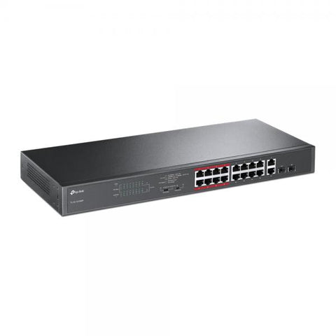 TP-LINK TL-SL1218MP SWITCH UNMANAGED 16 X 10/100 (POE+) + 2 X 10/100/1000 + 2 X COMBO GIGABIT SFP MONTABILE SU RACK (192 W)