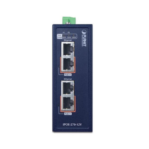 PLANET IPOE-270-12V switch di rete Supporto Power over Ethernet [PoE] Blu (IP30 Industrial 2-Port - Multi-gigabit 802.3bt PoE++ - Injector IPOE-270-12V, 2.5 Gigabit Ethernet,5 Gigabit Ethernet,Gigabi