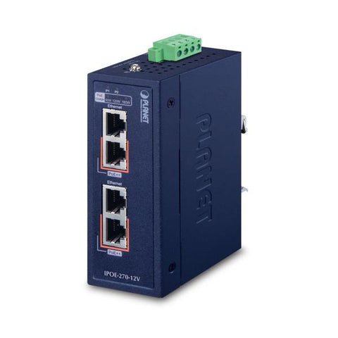 PLANET IPOE-270-12V switch di rete Supporto Power over Ethernet [PoE] Blu (IP30 Industrial 2-Port - Multi-gigabit 802.3bt PoE++ - Injector IPOE-270-12V, 2.5 Gigabit Ethernet,5 Gigabit Ethernet,Gigabi