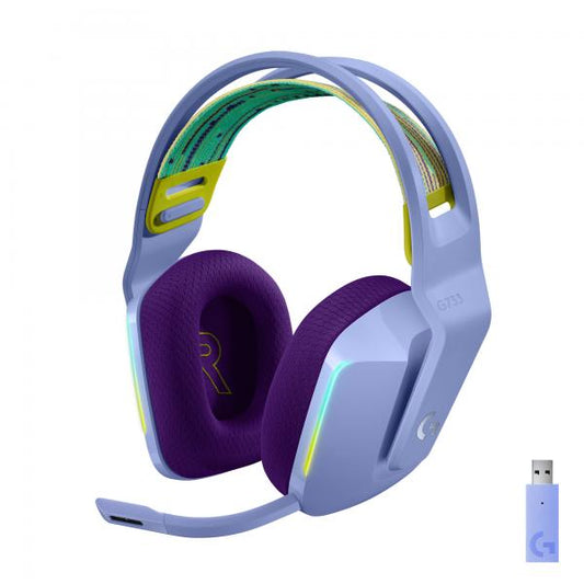LOGITECH G733 LIGHTSPEED CUFFIA WIRELESS CON MICROFONO GAMING ILLUMINAZIONE FRONTALE LIGHTSYNC RGB LILLA