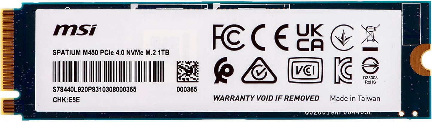 MSI SPATIUM M450 - SSD - verschlsselt - 1TB - intern - M.2 2280 - PCIe 4,0 x4 (NVMe) (S78-440L980-P83)