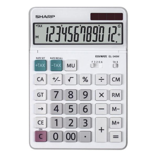 SHARP EL340W CALCOLATRICE DA TAVOLO CON DISPLAY MOBILE A 12 CIFRE ALIMENTAZIONE BATTERIA/SOLARE BIANCO