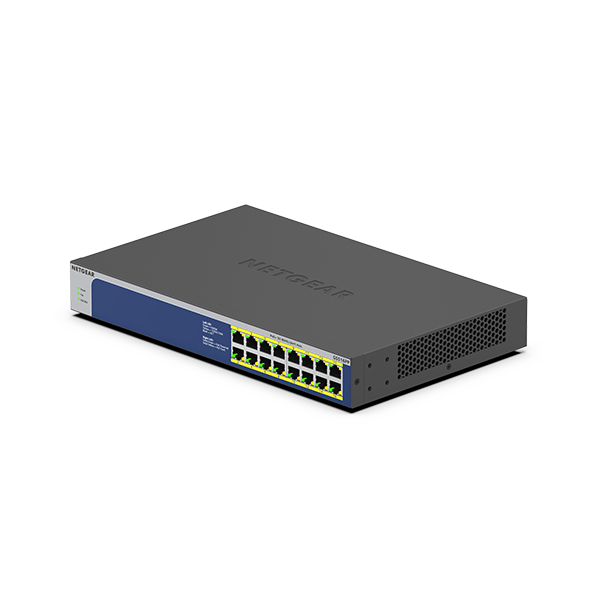 NETGEAR GS516PP Non gestito Gigabit Ethernet [10/100/1000] Supporto Power over Ethernet [PoE] Blu, Grigio (NETGEAR GS516PP - Switch - unmanaged - 16 x 10/100/1000 [PoE+] - desktop, montabile su rack