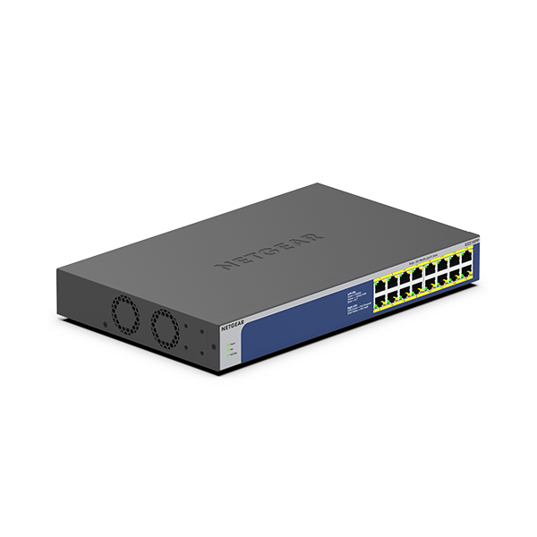 NETGEAR GS516PP Non gestito Gigabit Ethernet [10/100/1000] Supporto Power over Ethernet [PoE] Blu, Grigio (NETGEAR GS516PP - Switch - unmanaged - 16 x 10/100/1000 [PoE+] - desktop, montabile su rack