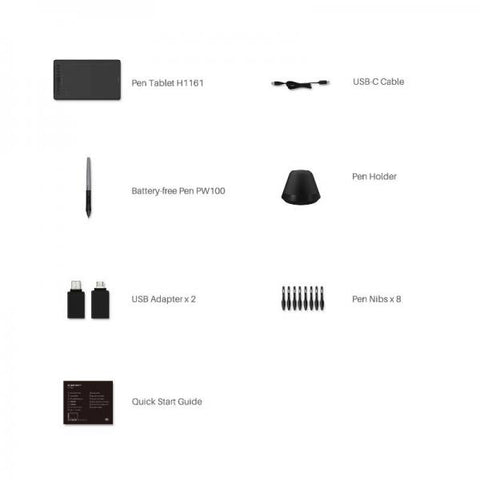 HUION H1161 tavoletta grafica Nero 5080 lpi (linee per pollice) 279,4 x 174,6 mm USB