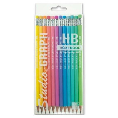 KOH-I-NOOR STUDIO GRAPH MATITE IN GRAFITE HB CON GOMMINO COLORI ASSORTITI CONF 12 Pz.