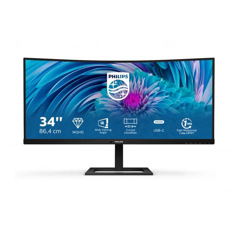 Monitor Philips E Line 346E2CUAE/00 para PC de 86,4 cm [34] 3440 x 1440 píxeles, pantalla panorámica Quad HD+ LCD Nero (346E2CUAE 34 PULGADAS Curva 100 Hz VA)