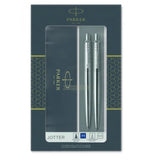 PARKER JOTTER DUO SET CON PENNA A SFERA E PORTAMINE IN ACCIAIO CON FINITURE CROMATE INCHIOSTRO BLU CONFEZIONE REGALO