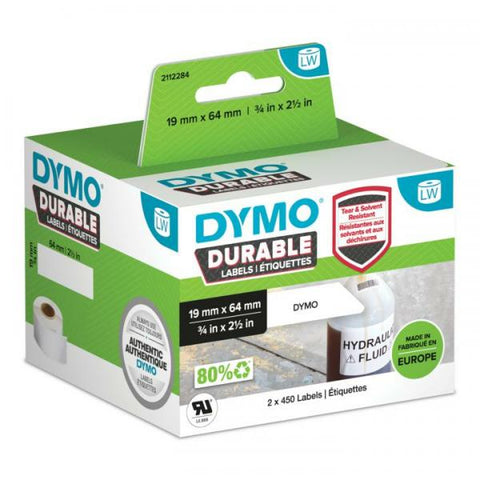 DYMO 2112284 etichetta per stampante Bianco Etichetta per stampante autoadesiva (LW DURABLE BARCODE 3/4 X 2-1/2 - [19MM X 64MM] 2 X 450 LABELS)