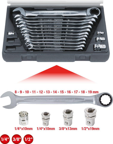 KS TOOLS GEARplus - Ratschen-Schraubenschlssel-Set - 16 Stcke - in Koffer