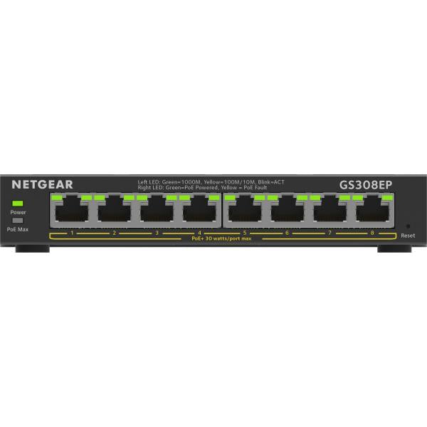 NETGEAR 8-Port Gigabit Ethernet PoE+ Plus Switch [GS308EP] Gestito L2/L3 Gigabit Ethernet [10/100/1000] Supporto Power over Ethernet [PoE] Nero (NETGEAR Plus GS308EP - Switch - intelligente - 8 x 10/