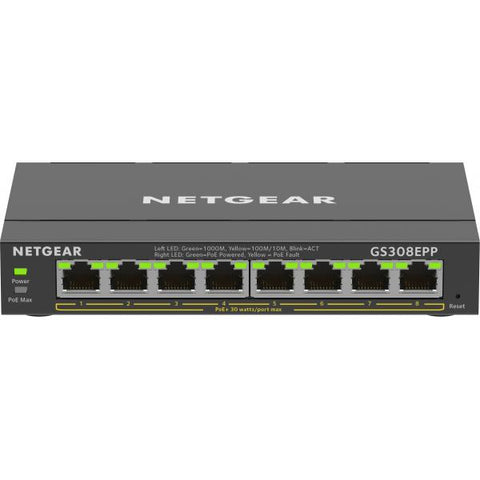 NETGEAR 8-Port Gigabit Ethernet High-Power PoE+ Plus Switch [GS308EPP] Gestito L2/L3 Gigabit Ethernet [10/100/1000] Supporto Power over Ethernet [PoE] Nero (Netgear 8Port Switch 10/100/1000 GS308EPP)