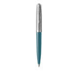 PARKER 51 PENNA A SFERA PUNTA M CORPO BLU FOGLIA DI TE' FINITURE CROMATE INCHIOSTRO NERO CONFEZIONE REGALO