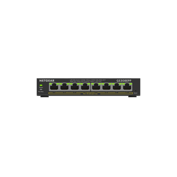 NETGEAR GS308EPP Gestito L2/L3 Gigabit Ethernet [10/100/1000] Supporto Power over Ethernet [PoE] Nero (8PT GE PLUS SWCH W/ HI-PWR POE+ - )