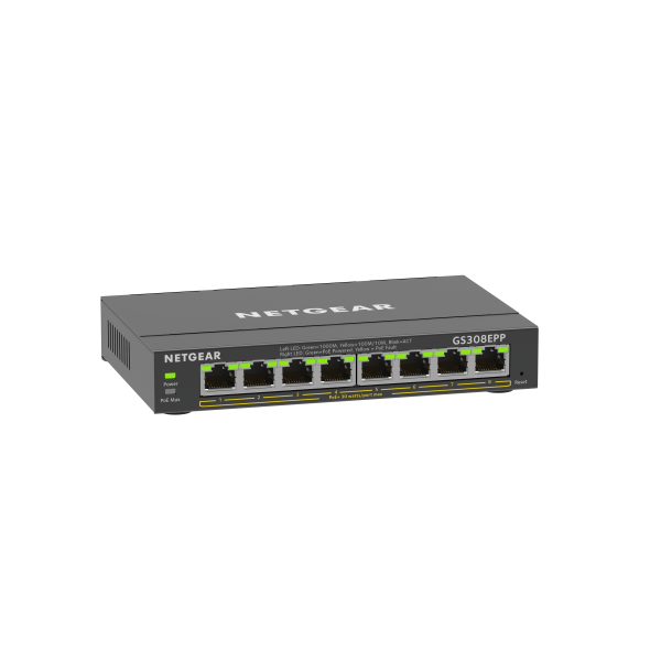 NETGEAR GS308EPP Gestito L2/L3 Gigabit Ethernet [10/100/1000] Supporto Power over Ethernet [PoE] Nero (8PT GE PLUS SWCH W/ HI-PWR POE+ - )