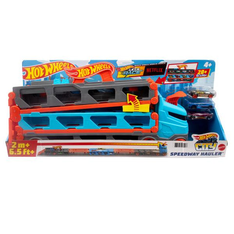 HOT WHEELS CAMION 2 IN 1 TRASPORTATORE E PISTA CON 3 MACCHININE