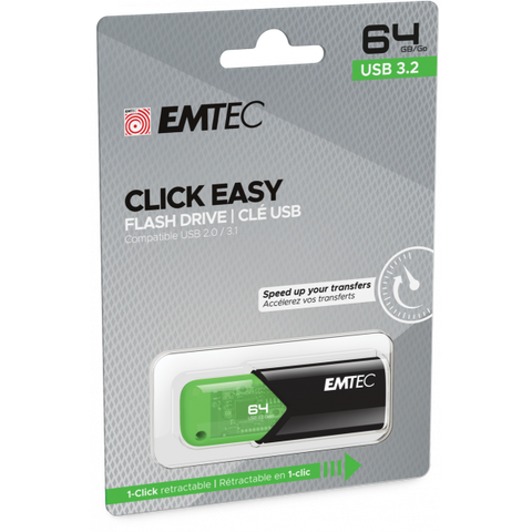 EMTEC CLICK EASY CHIAVETTA USB 3.2 64GB VELOCIT DI LETTURA FINO A 20 MB/S VERDE NERO