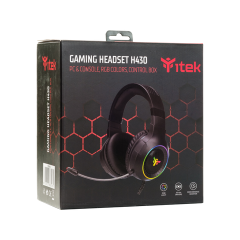 CUFFIA ITEK GAMING "H430" 7.1 VIRTUAL CON BRO, 7 COLORI LED,2x3, MIC.,CONTROLLO VOLUME, 2x3MM E USB CON ADATTATORE - ITHGH430