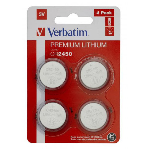 VERBATIM PREMIUM LITHIUM BATTERIE A BOTTONE CR2450 AL LITIO 3V CONF 4 Pz.