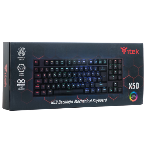 TASTIERA ITEK GAMING "X50" MECCANICA, SWITCH BLU OUTEMU, RGB, SOFTWARE, 90 TASTI, COMPATTA - ITKGMCX50
