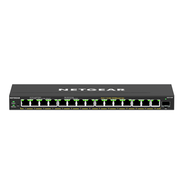 NETGEAR GS316EP-100PES switch di rete Gestito Gigabit Ethernet [10/100/1000] Supporto Power over Ethernet [PoE] Nero (Netgear 16Port Switch 10/100/1000 GS316EP)
