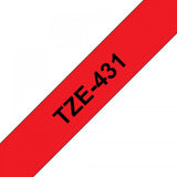 BROTHER TZE431 NASTRO LAMINATO 12MM X 8MT COLORE ROSSO STAMPA NERO
