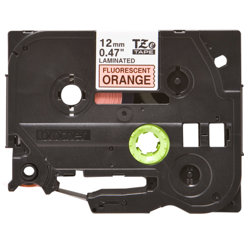 BROTHER TZE-B31 NASTRO LAMINATO 12MMx5MT COLORE ARANCIO FLUORESCENTE STAMPA NERO