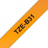 BROTHER TZE-B31 NASTRO LAMINATO 12MMx5MT COLORE ARANCIO FLUORESCENTE STAMPA NERO