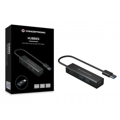 HUB USB 3.0 4 PORTE BK 4*USB A + ADATT.USB C (ALLUMINIO)