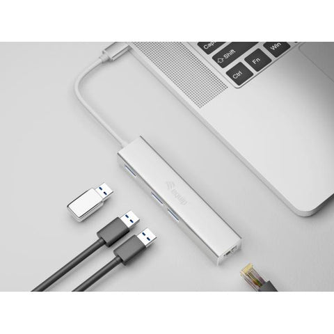 CONCEPTRONIC EQUIP HUB USB-C TO 3PORTE USB-A 3.0 1xPORTA LAN GIGABIT ETHERNET ARGENTO